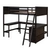 Full size Loft Bed with Shelves and Desk, Wooden Loft Bed with Desk - Espresso - as pic