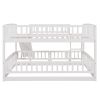 Bunk Bed with Slide,Full Over Full Low Bunk Bed with Fence and Ladder for Toddler Kids Teens White - as pic