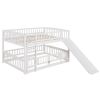 Bunk Bed with Slide,Full Over Full Low Bunk Bed with Fence and Ladder for Toddler Kids Teens White - as pic