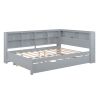 Wooden Full Size DayBed with Twin Size Trundle, DayBed with Storage Shelf and USB Charging Ports,Grey - as Pic