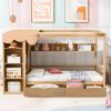Full size House Bed with Two Drawers and Wardrobe,Natural - as Pic