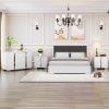 4-Pieces Bedroom Sets Queen Size Upholstered Bed with LED Lights, Mirrored Nightstands and Dresser with Metal Handles and Legs,White - as Pic