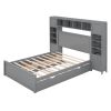 Full Size Wooden Bed With All-in-One Cabinet, Shelf and Sockets, Gray - as Pic