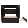 Full Size Wooden Bed With All-in-One Cabinet, Shelf and Sockets, Espresso - as Pic