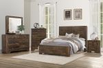 Rustic Brown Finish Queen Bed Clipped Corners Transitional Style Wooden Bedroom Furniture 1pc Panel Bed - as Pic