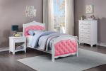 White Twin Size Bed Youth Bedroom Furniture Pink Faux Leather Headboard Footboard Plywood 1pc Bedframe - as Pic