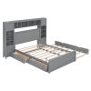 Full Size Wooden Bed With All-in-One Cabinet, Shelf and Sockets, Gray - as Pic