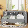 Wooden Full Size DayBed with Twin Size Trundle, DayBed with Storage Shelf and USB Charging Ports,Grey - as Pic