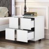 Elegant Nightstand with Metal Handle,Mirrored Bedside Table with 2 Drawers for Bedroom,Living Room,White - as Pic