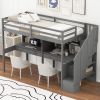 Twin Size Loft Bed Frame with Storage Staircase and Double Desks and Shelves,Gray - as Pic