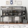 Twin Size Loft Bed Frame with Storage Staircase and Double Desks and Shelves,Gray - as Pic