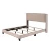 Queen Size Velvet Upholstered Platform Bed, Box Spring Needed - Beige - as pic