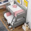 Twin over Full Bunk Bed with Ladder, Two Storage Drawers, Safety Guardrail, Gray - as Pic