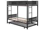 Metal Twin over twin bunk bed with Trundle/ Sturdy Metal Frame/ Noise-Free Wood Slats/ Comfortable Textilene Guardrail/ 2 side Ladders/ Space-Saving T