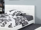 Twin Size Bed w/ Trundle Slats White Faux Leather Upholstered Plywood Kids Youth Bedroom Furniture Wooden Slats - as Pic