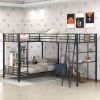 L-Shaped Twin over Twin Bunk Bed with Twin Size Loft Bed with Desk and Shelf ,Brown - as pic