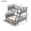 Twin over Full Bunk Bed with Ladder, Two Storage Drawers, Safety Guardrail, Gray - as Pic