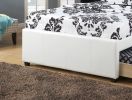 Twin Size Bed w/ Trundle Slats White Faux Leather Upholstered Plywood Kids Youth Bedroom Furniture Wooden Slats - as Pic