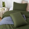 Boho Comforter Set, Boho Bedding set with Pom Poms Fringe Design, 1 Aesthetic Comforter and 2 Pillowshams - Olive Green - Queen