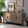 4 Door Wooden Twill Sideboard American Country Vintage Old Living Room Dining Room Hallway Entryway Cabinet (Brown) - as Pic