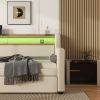 Twin Size Daybed with Trundle, Upholstered Daybed with Charging Station and LED Lights, Beige (Expect arrive date:May 20th.) - as Pic