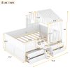 Full Size House Low Loft Bed with Four Drawers,White - as Pic