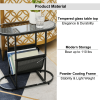 Glass Oval Small Side Tables Living Room Small Space With Magazines Organizer Storage Space (Set of 2) - as Pic