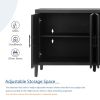 Four Door Wooden Twill Sideboard American Country Vintage Old Living Room Dining Room Hallway Entryway Cabinet (BLACK) - as Pic