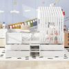 Full Size House Low Loft Bed with Four Drawers,White - as Pic