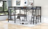 Twin Size Metal Loft Bed with Two Built-in Desks,Black - as Pic