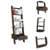 Oslo Ladder Bookcase; Four Legs; One Drawer; Five Open Shelves -Dark Walnut - as Pic