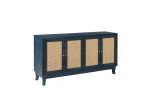 Handcrafted Premium Grain Panels,Rattan Sideboard Buffer Cabinet,Accent Storage Cabinet With 4 Rattan Doors, Modern Storage Cupboard Console Table wit