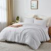 Boho Comforter Set, Boho Bedding set with Pom Poms Fringe Design, 1 Aesthetic Comforter and 2 Pillowshams - White - Full