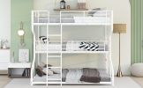 Full XL over Twin XL over Queen Size Triple Bunk Bed with Long and Short Ladder,White - as pic