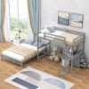 Twin over Full Bunk Bed with Built-in Desk and Three Drawers,Grey - as pic