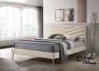 Mid-century Modern Beige Flannelette Chevron Tufted Design 1pc Eastern King Size Bed Padded Headboard Bedroom Furniture - as Pic