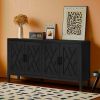 Four Door Wooden Twill Sideboard American Country Vintage Old Living Room Dining Room Hallway Entryway Cabinet (BLACK) - as Pic