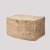 Rectangular Curve Water Hyacinth Woven Wicker Trunk with Handles - 26" x 19" x 14" - Natural Brown - For Clothes, Toys, Magazines and Book Storage - a