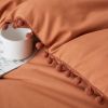 Boho Comforter Set, Boho Bedding set with Pom Poms Fringe Design, 1 Aesthetic Comforter and 2 Pillowshams - Burnt Orange - Queen