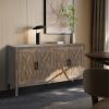 4 Door Wooden Twill Sideboard American Country Vintage Old Living Room Dining Room Hallway Entryway Cabinet (Brown) - as Pic