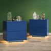 Nightstands LED Side Tables Bedroom Modern End Tables with 2 Drawers for Living Room Bedroom Blue - as Pic