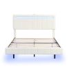 Queen Size Floating Bed Frame with LED Lights and USB Charging,Modern Upholstered Platform LED Bed Frame, White - as Pic