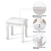 White Vanity Stool Padded Makeup Chair Bench with Solid Wood Legs - as Pic