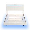Queen Size Floating Bed Frame with LED Lights and USB Charging,Modern Upholstered Platform LED Bed Frame, White - as Pic