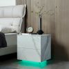 Nightstands LED Side Tables Bedroom Modern End Tables with 2 Drawers for Living Room Bedroom White - as Pic