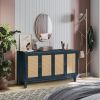 Handcrafted Premium Grain Panels,Rattan Sideboard Buffer Cabinet,Accent Storage Cabinet With 4 Rattan Doors, Modern Storage Cupboard Console Table wit