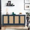 Handcrafted Premium Grain Panels,Rattan Sideboard Buffer Cabinet,Accent Storage Cabinet With 4 Rattan Doors, Modern Storage Cupboard Console Table wit
