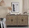 4 Door Wooden Twill Sideboard American Country Vintage Old Living Room Dining Room Hallway Entryway Cabinet (Brown) - as Pic