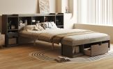 Queen Size Wood Platform Bed with Muti-storage Headboard and a Drawer, Gray - as Pic