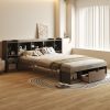 Queen Size Wood Platform Bed with Muti-storage Headboard and a Drawer, Gray - as Pic